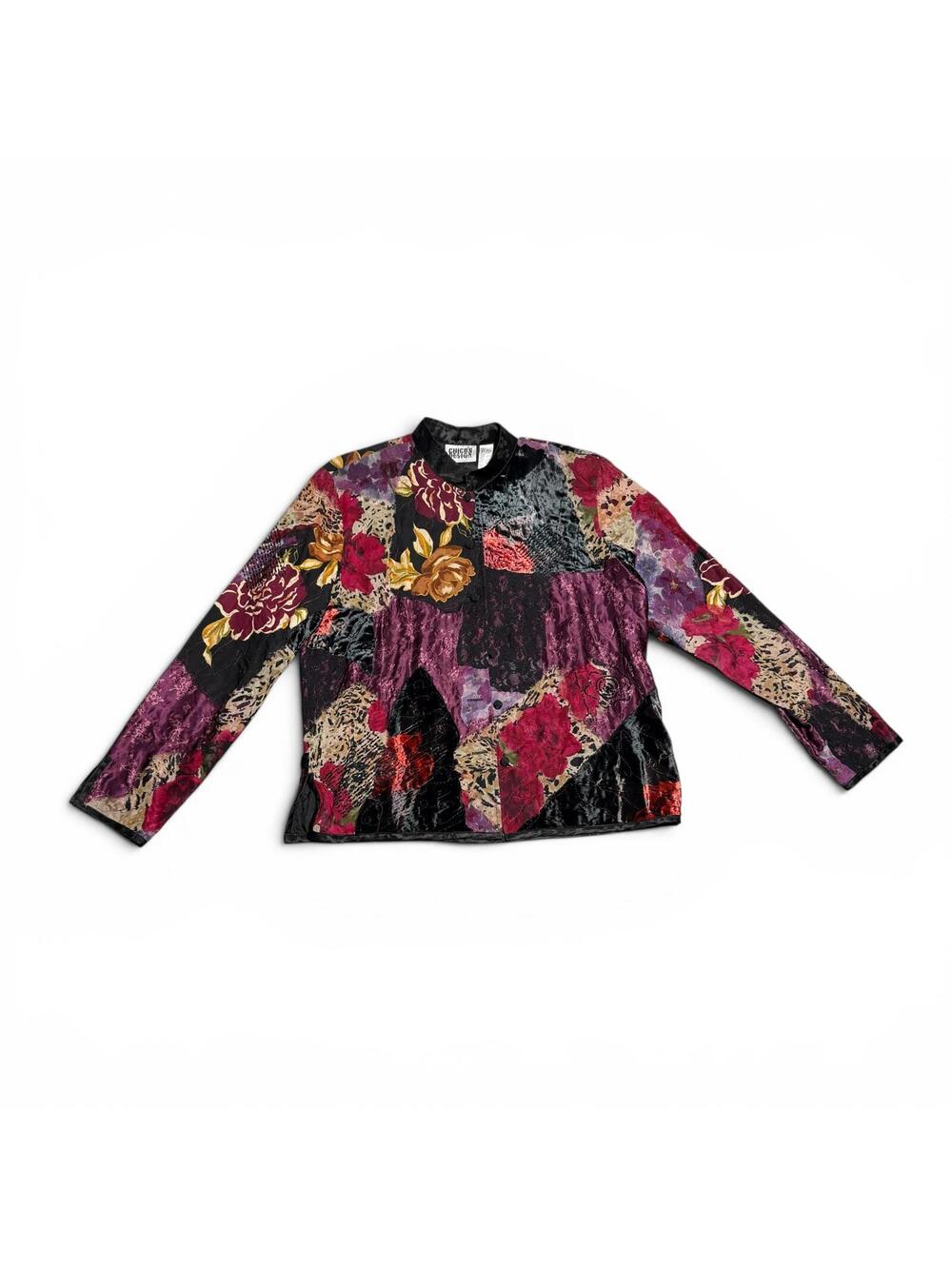 Vintage Chico's Floral Velvet Long Sleeve Top Multicolor Silk Blend